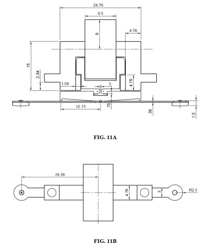 Detailed dimensions of EM actuator elements.