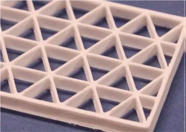 Triangle lattice printing demonstration to give a 57% by weight alumina structure